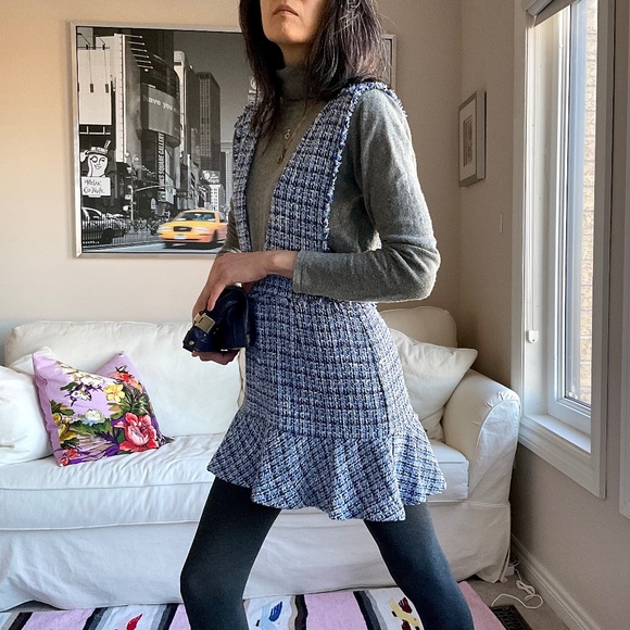 NWT Zara blue and white tweed mini dress - Picture 5 of 16